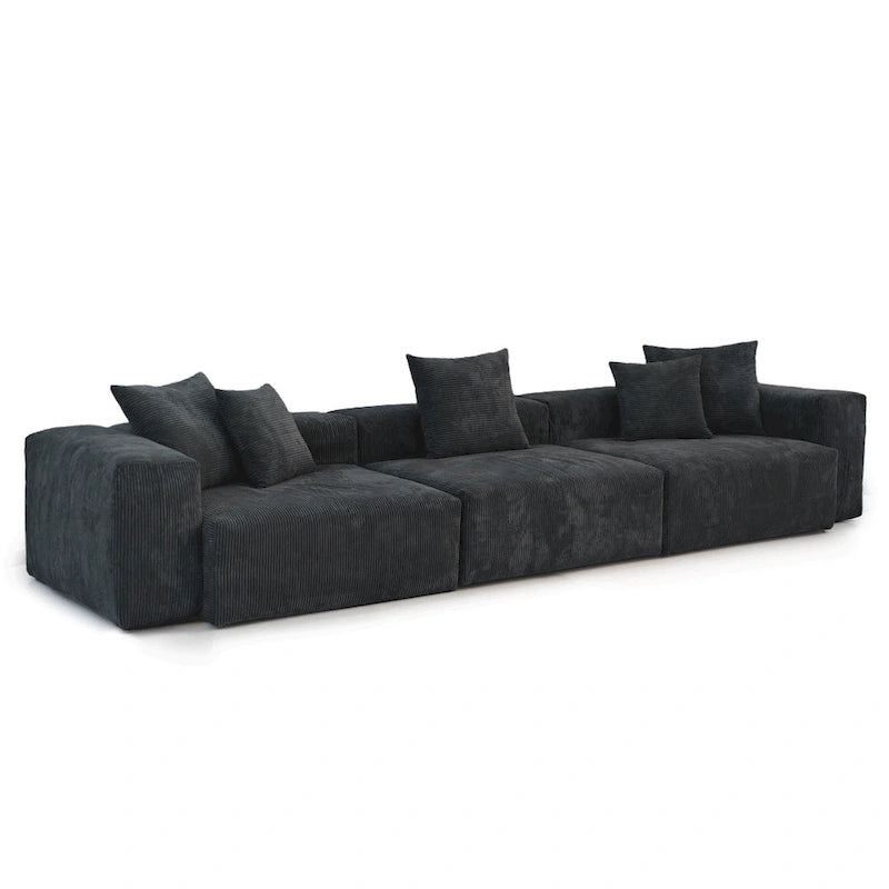 143-inch Sofa Couch - Deep Seat Sofa with 5 Pillows, 3-Seater Couch in Corduroy Fabric, Modern Sofas for Living Room