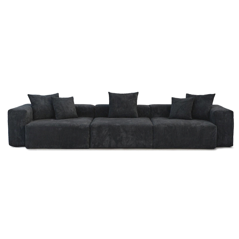 143-inch Sofa Couch - Deep Seat Sofa with 5 Pillows, 3-Seater Couch in Corduroy Fabric, Modern Sofas for Living Room