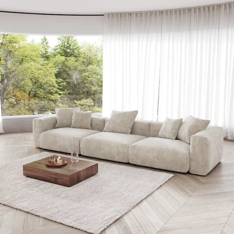 143-inch Sofa Couch - Deep Seat Sofa with 5 Pillows, 3-Seater Couch in Corduroy Fabric, Modern Sofas for Living Room
