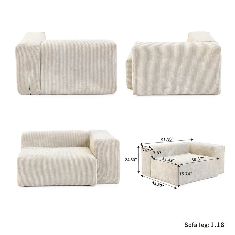 143-inch Sofa Couch - Deep Seat Sofa with 5 Pillows, 3-Seater Couch in Corduroy Fabric, Modern Sofas for Living Room