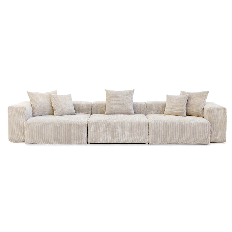 143-inch Sofa Couch - Deep Seat Sofa with 5 Pillows, 3-Seater Couch in Corduroy Fabric, Modern Sofas for Living Room
