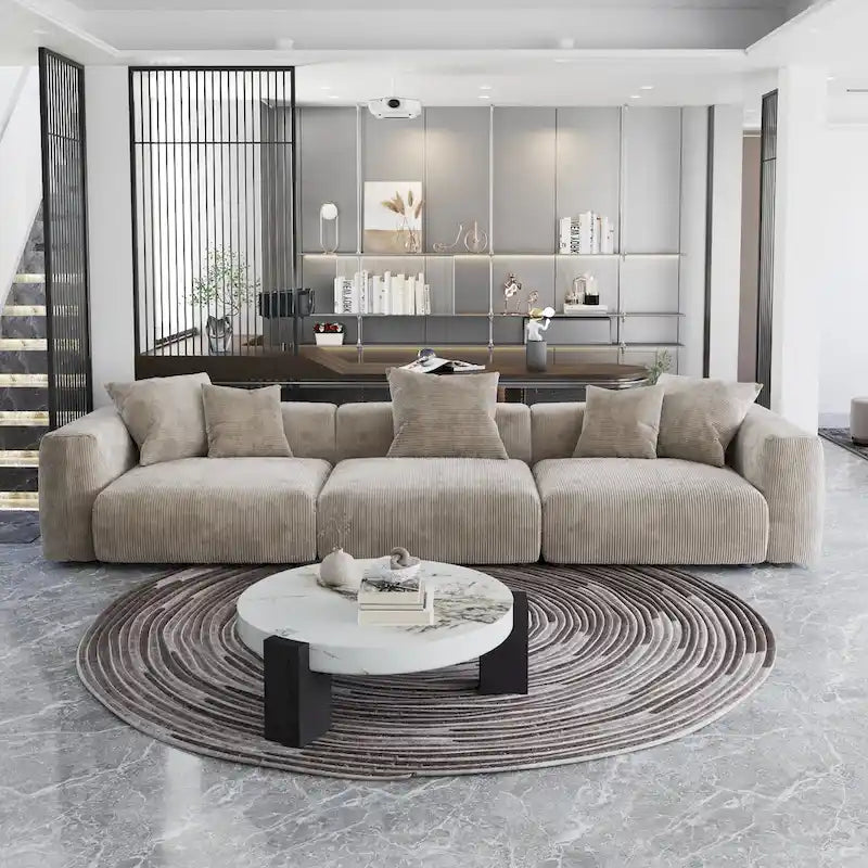 143-inch Sofa Couch - Deep Seat Sofa with 5 Pillows, 3-Seater Couch in Corduroy Fabric, Modern Sofas for Living Room