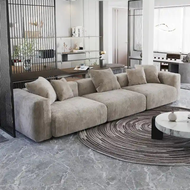 143-inch Sofa Couch - Deep Seat Sofa with 5 Pillows, 3-Seater Couch in Corduroy Fabric, Modern Sofas for Living Room