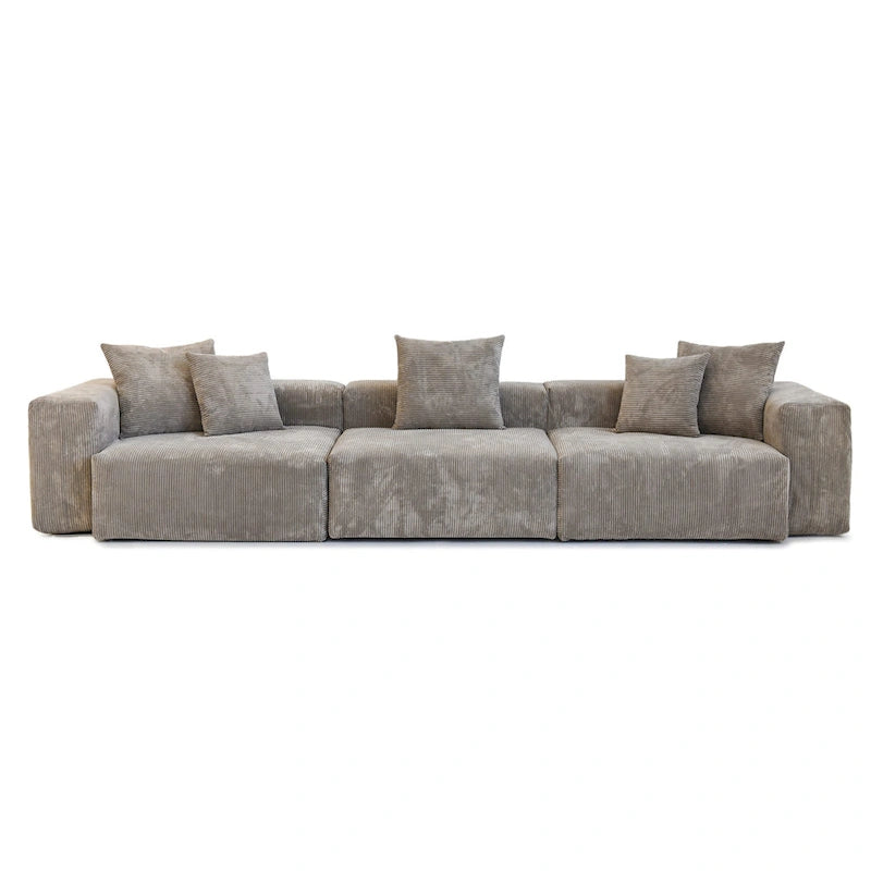 143-inch Sofa Couch - Deep Seat Sofa with 5 Pillows, 3-Seater Couch in Corduroy Fabric, Modern Sofas for Living Room