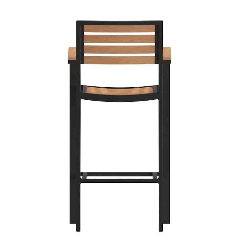 Commercial Grade Outdoor Bar Stool with Armrests and Poly Resin Slats