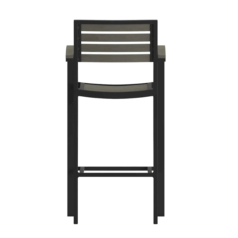 Commercial Grade Outdoor Bar Stool with Armrests and Poly Resin Slats