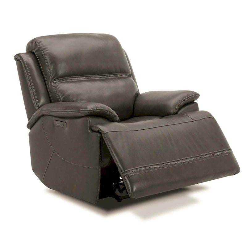 Bentley Leather Power Recliner - Graphite Grey Upholstered Arm Chair