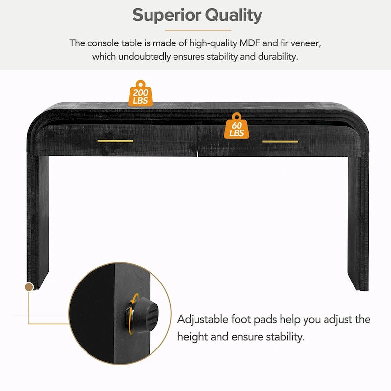 Irresistible Retro Silhouette Console Table: Open Style, Two Top Drawers