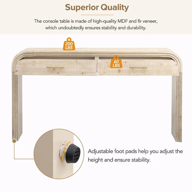 Irresistible Retro Silhouette Console Table: Open Style, Two Top Drawers