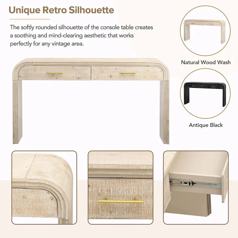 Irresistible Retro Silhouette Console Table: Open Style, Two Top Drawers