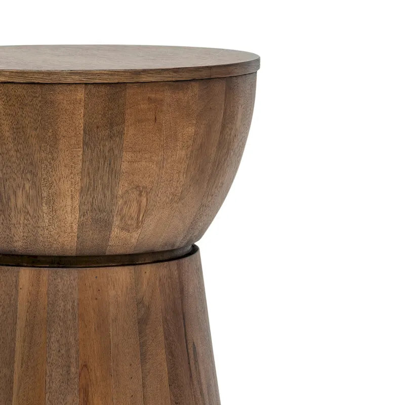 Sculpted Wood Drum Accent Table by East at Main