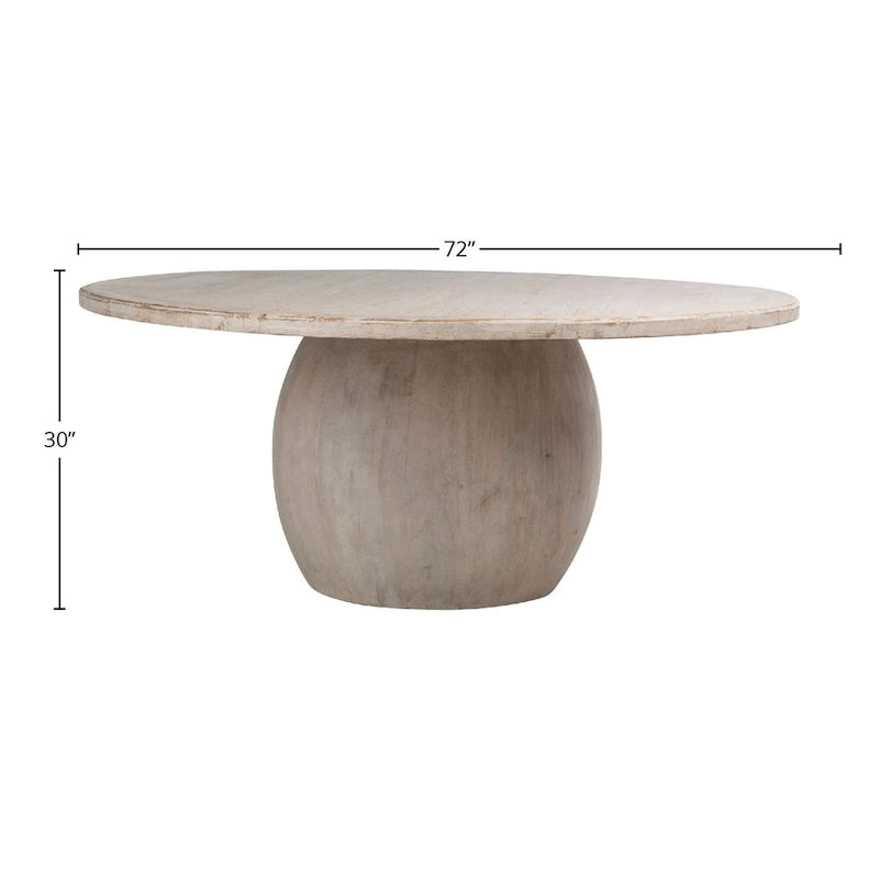 Sophia 72 Round Reclaimed Pine Modern Dining Table with Ball Pedestal Base