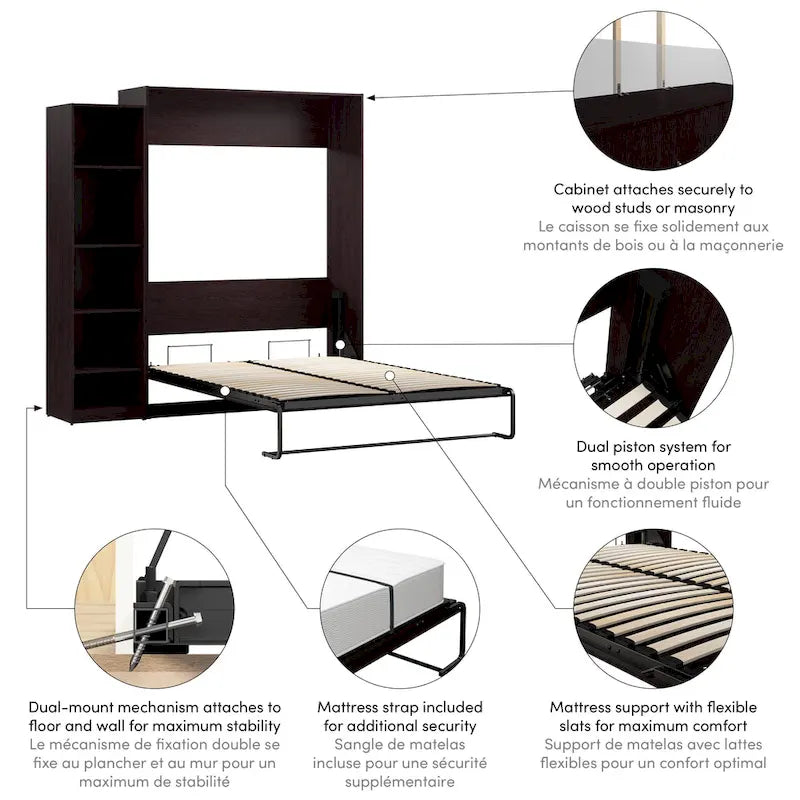 Claremont Queen Murphy Bed with Closet Organizer (85W) by Bestar