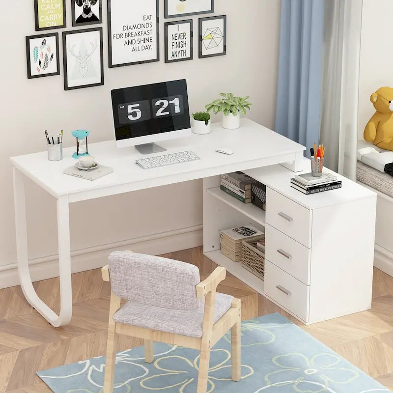 55.1W 41.3D Timechee L-Shape Executive Desk Workstation Computer