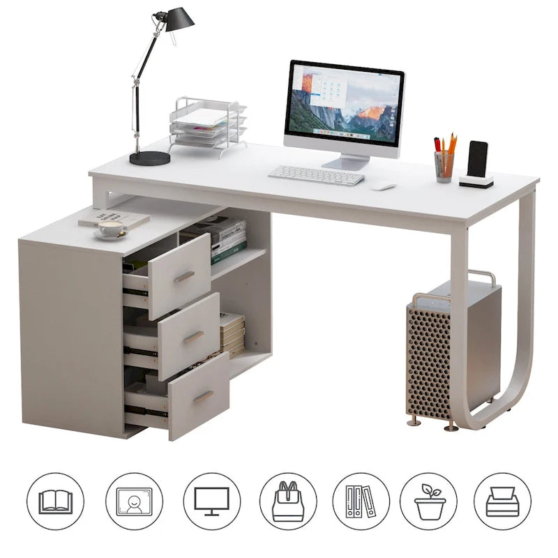 55.1W 41.3D Timechee L-Shape Executive Desk Workstation Computer