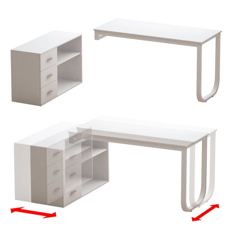 55.1W 41.3D Timechee L-Shape Executive Desk Workstation Computer