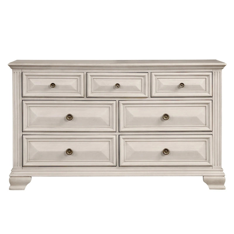 Roundhill Furniture Renova Distressed Parchment Wood Bedroom Set, Panel Bed, Dresser, Mirror, Nightstand