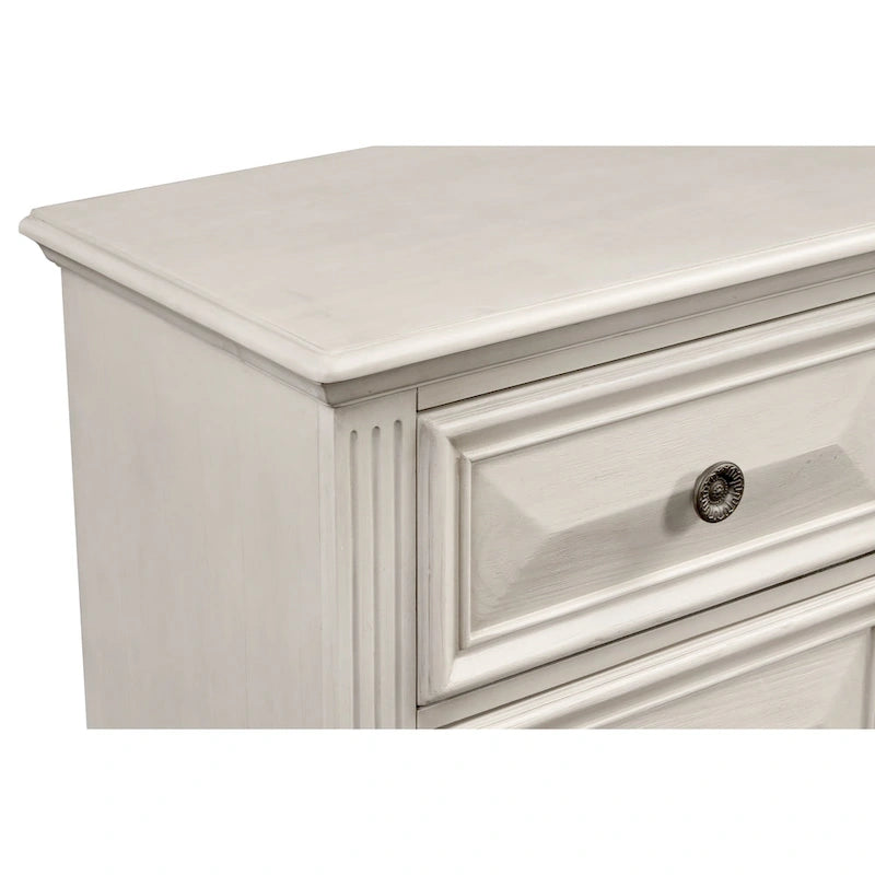 Roundhill Furniture Renova Distressed Parchment Wood Bedroom Set, Panel Bed, Dresser, Mirror, Nightstand