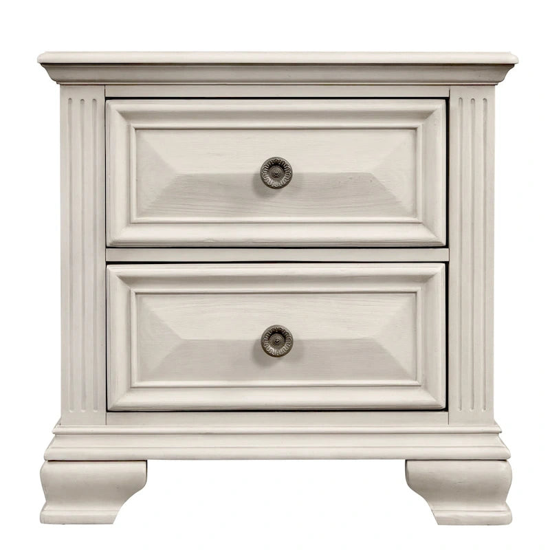 Roundhill Furniture Renova Distressed Parchment Wood Bedroom Set, Panel Bed, Dresser, Mirror, Nightstand