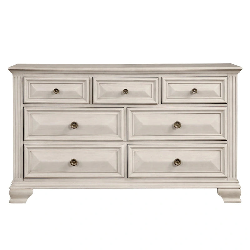 Roundhill Furniture Renova Distressed Parchment Wood Bedroom Set, Panel Bed, Dresser, Mirror, Nightstand
