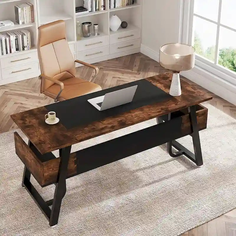 63 inch Large Executive Desk Computer Desk with Storage Shelf