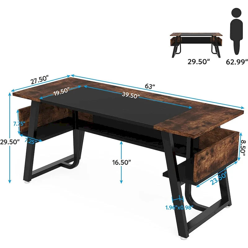 63 inch Large Executive Desk Computer Desk with Storage Shelf