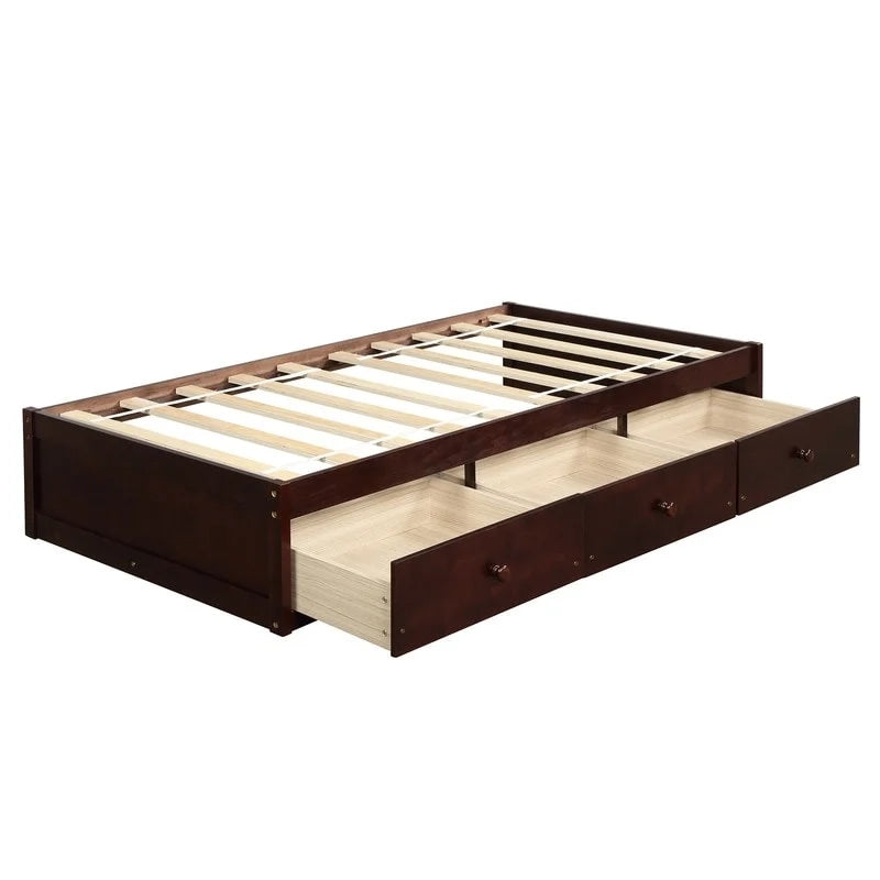 3-Drawers Twin Size Solid Wood Platform Storage Bed Frame