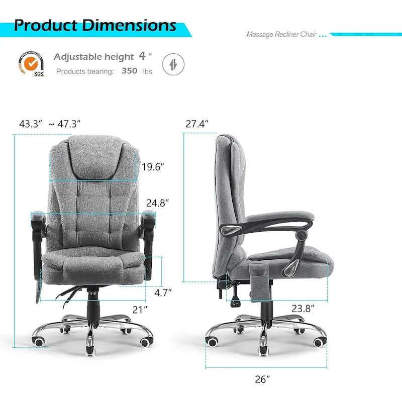 AECOJOY Ergonomic Office Chair with 7 Points Vibrating Massage&Heat Functions