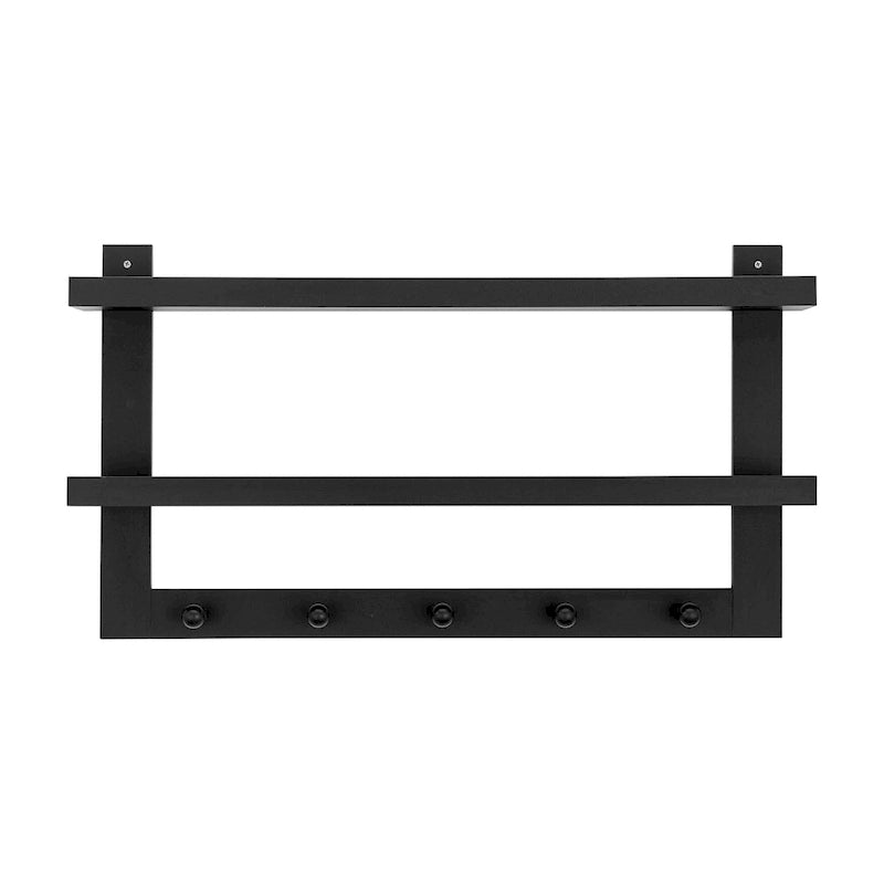 Danya B. 2-Tier Wall Shelf with 5 Hanging Hooks - Entryway or Bathroom