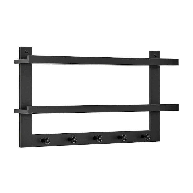 Danya B. 2-Tier Wall Shelf with 5 Hanging Hooks - Entryway or Bathroom