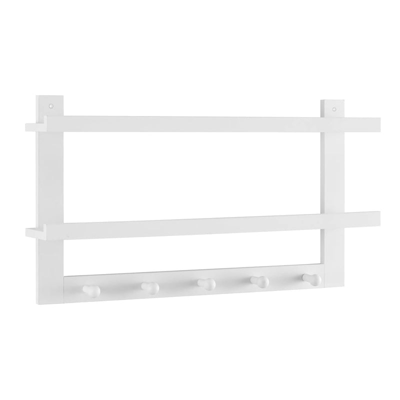 Danya B. 2-Tier Wall Shelf with 5 Hanging Hooks - Entryway or Bathroom