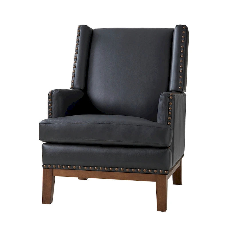 Lourdes Genuine Leather Armchair with Solid Wood Frame and Removable Seat Cushion by HULALA HOME