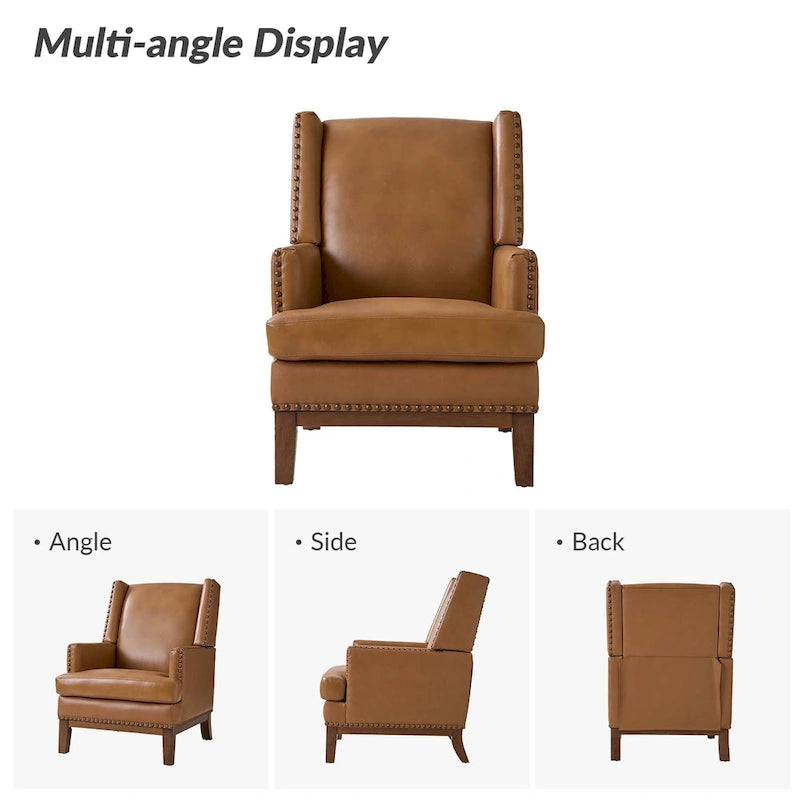 Lourdes Genuine Leather Armchair with Solid Wood Frame and Removable Seat Cushion by HULALA HOME