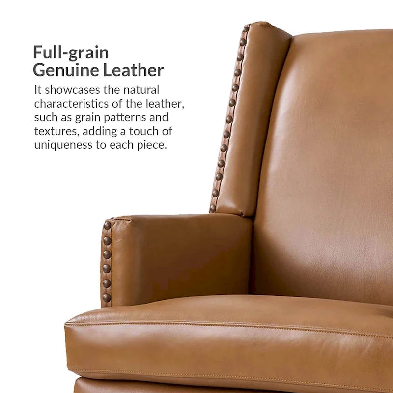 Lourdes Genuine Leather Armchair with Solid Wood Frame and Removable Seat Cushion by HULALA HOME