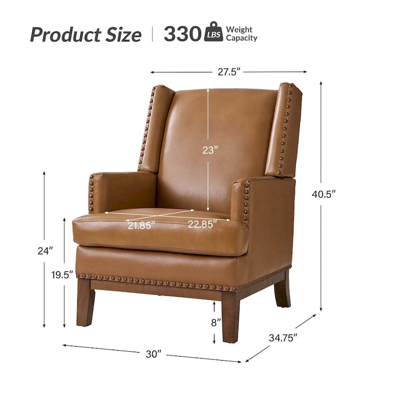 Lourdes Genuine Leather Armchair with Solid Wood Frame and Removable Seat Cushion by HULALA HOME