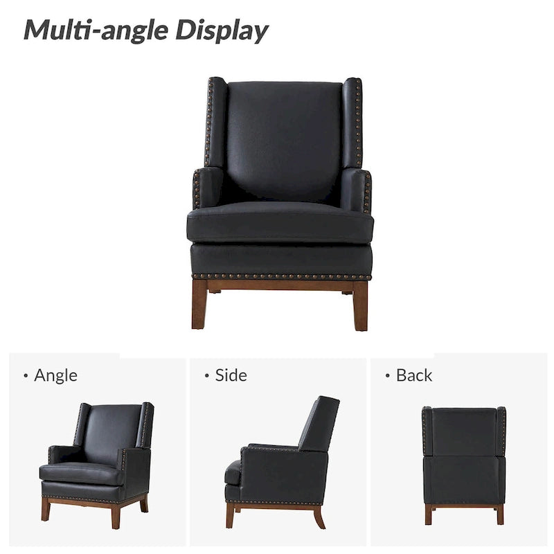 Lourdes Genuine Leather Armchair with Solid Wood Frame and Removable Seat Cushion by HULALA HOME