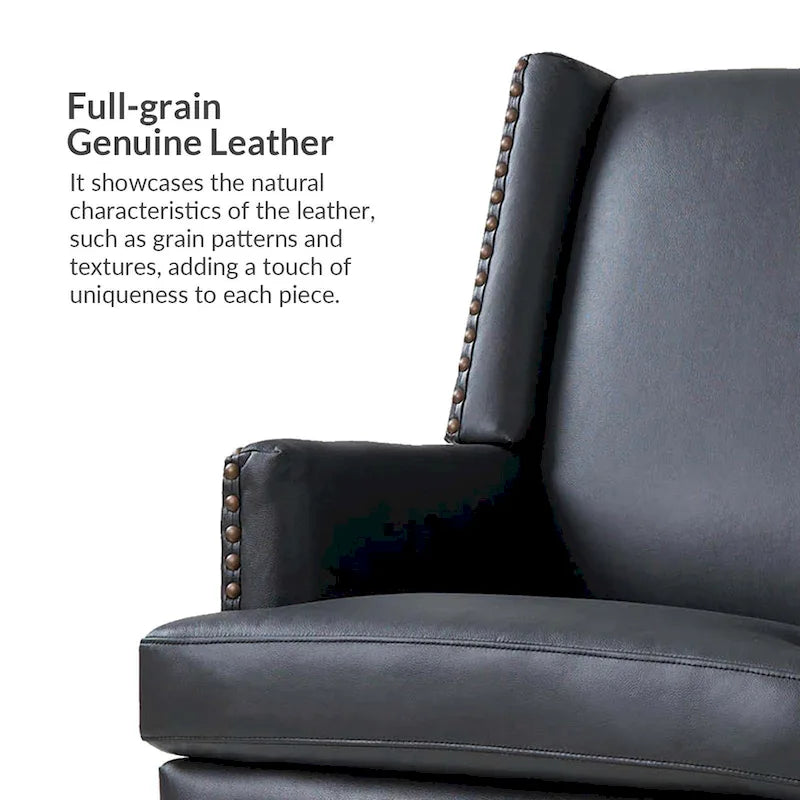 Lourdes Genuine Leather Armchair with Solid Wood Frame and Removable Seat Cushion by HULALA HOME