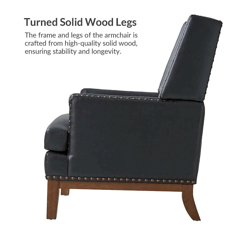 Lourdes Genuine Leather Armchair with Solid Wood Frame and Removable Seat Cushion by HULALA HOME