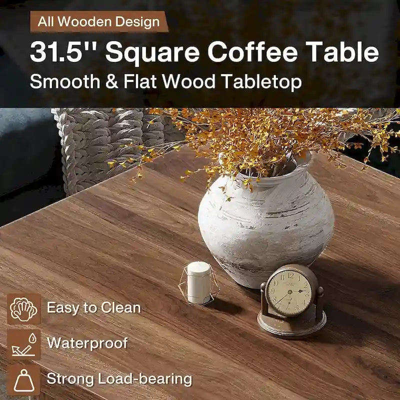 Vintage Square Coffee Table, Center Table for Living Room Cocktail Table