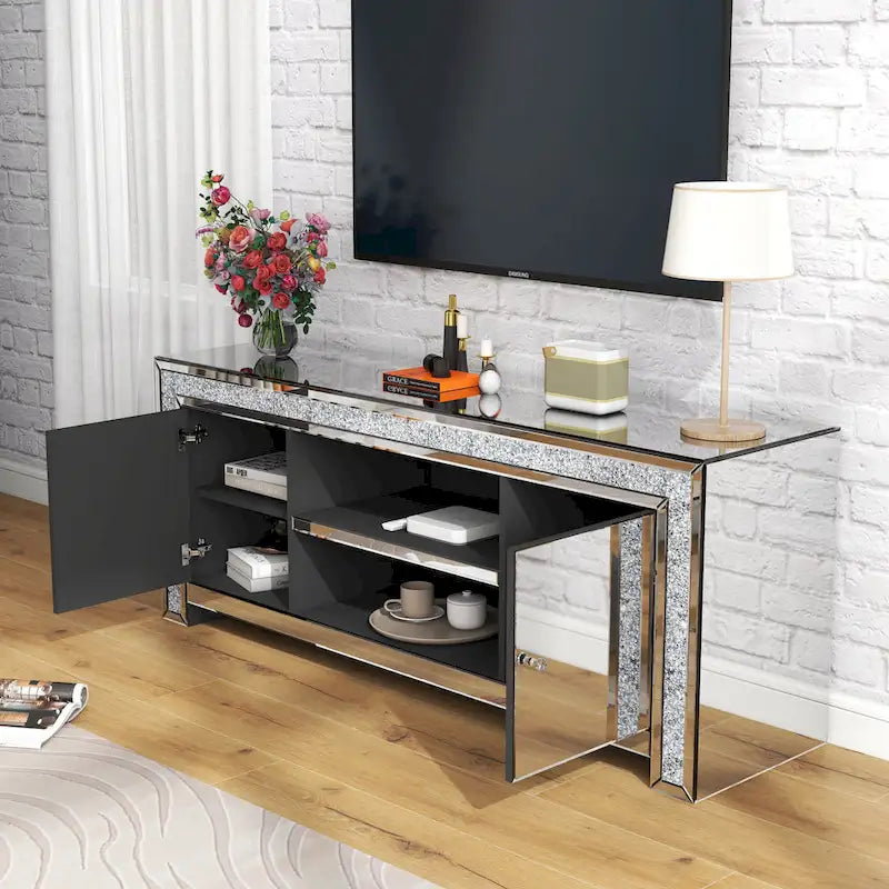 59 Media Console Mirrored Diamond Tv Stand