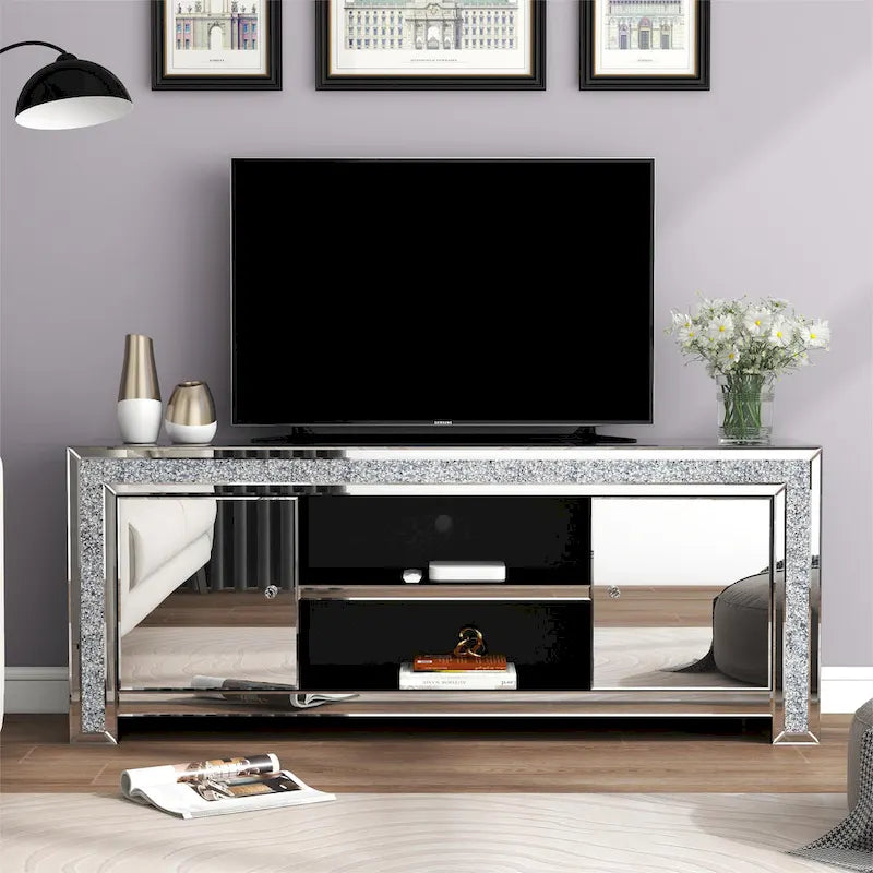 59 Media Console Mirrored Diamond Tv Stand
