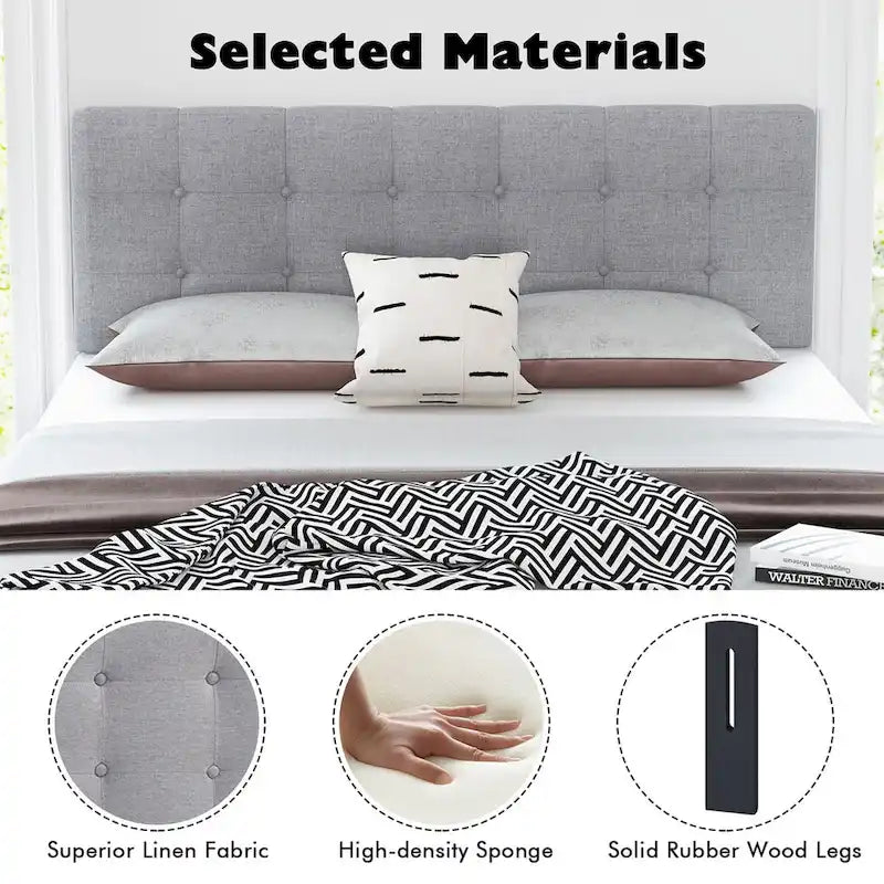 Costway Full/Queen Size Headboard Linen Fabric Upholstered Button - See Details
