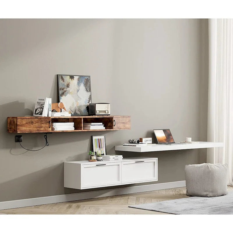 FITUEYES Wall Mounted TV Media Console Floating Desk Storage Hutch