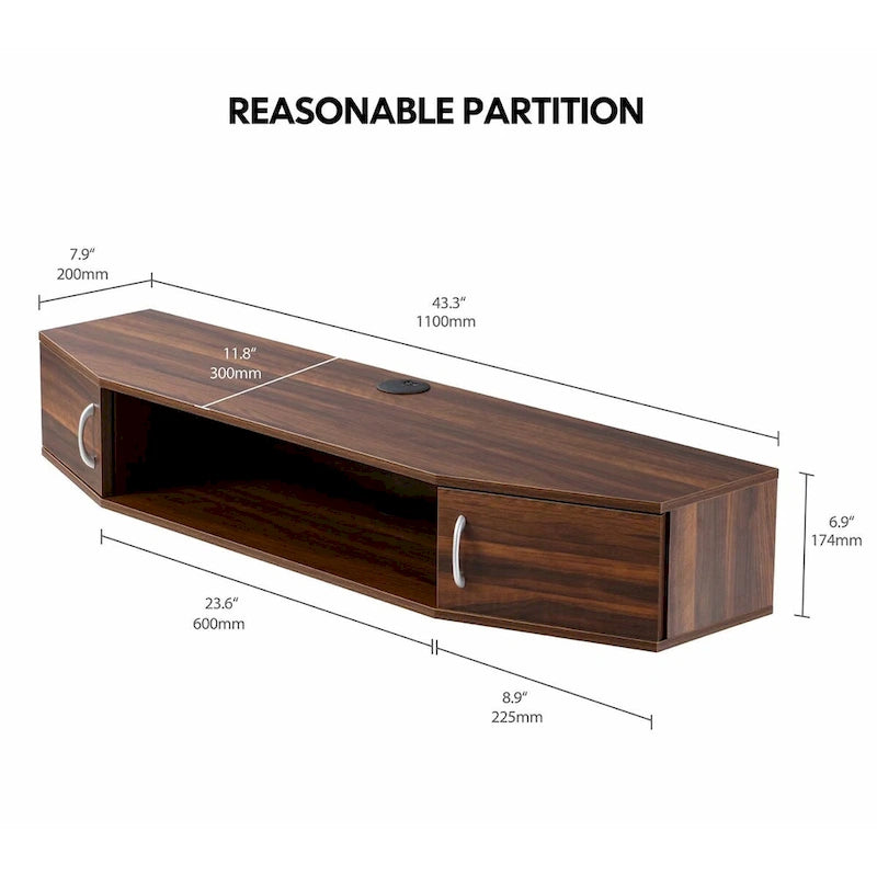 FITUEYES Wall Mounted TV Media Console Floating Desk Storage Hutch