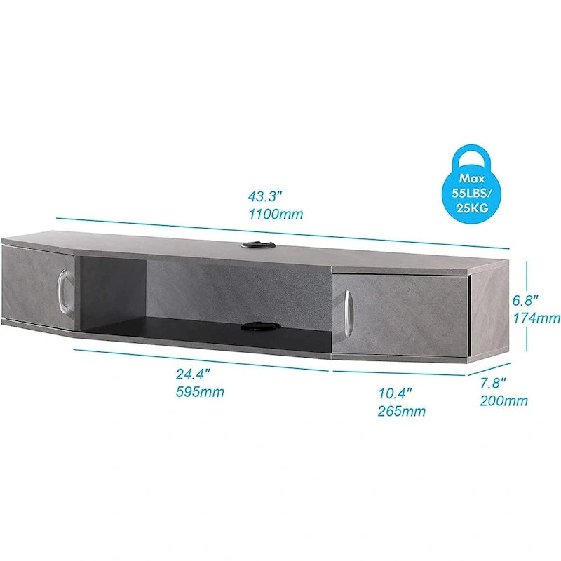 FITUEYES Wall Mounted TV Media Console Floating Desk Storage Hutch