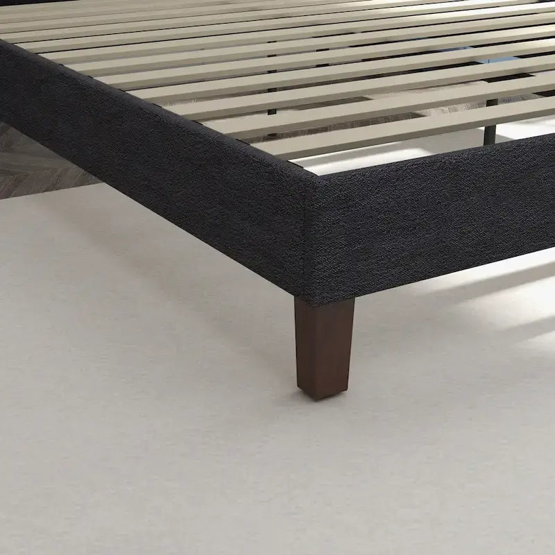 Platform Bed Frame with Wooden Slats Support, Upholstered Bed with Headboard, No Box Spring Needed