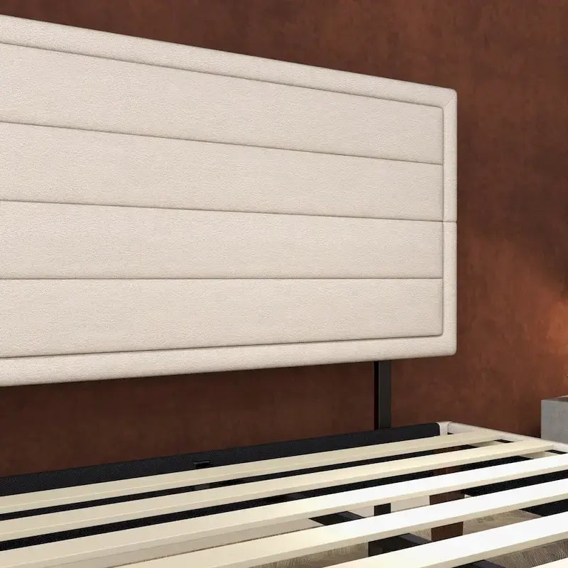 Platform Bed Frame with Wooden Slats Support, Upholstered Bed with Headboard, No Box Spring Needed