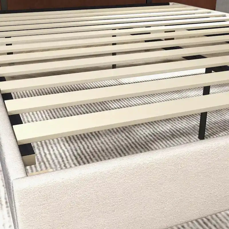 Platform Bed Frame with Wooden Slats Support, Upholstered Bed with Headboard, No Box Spring Needed