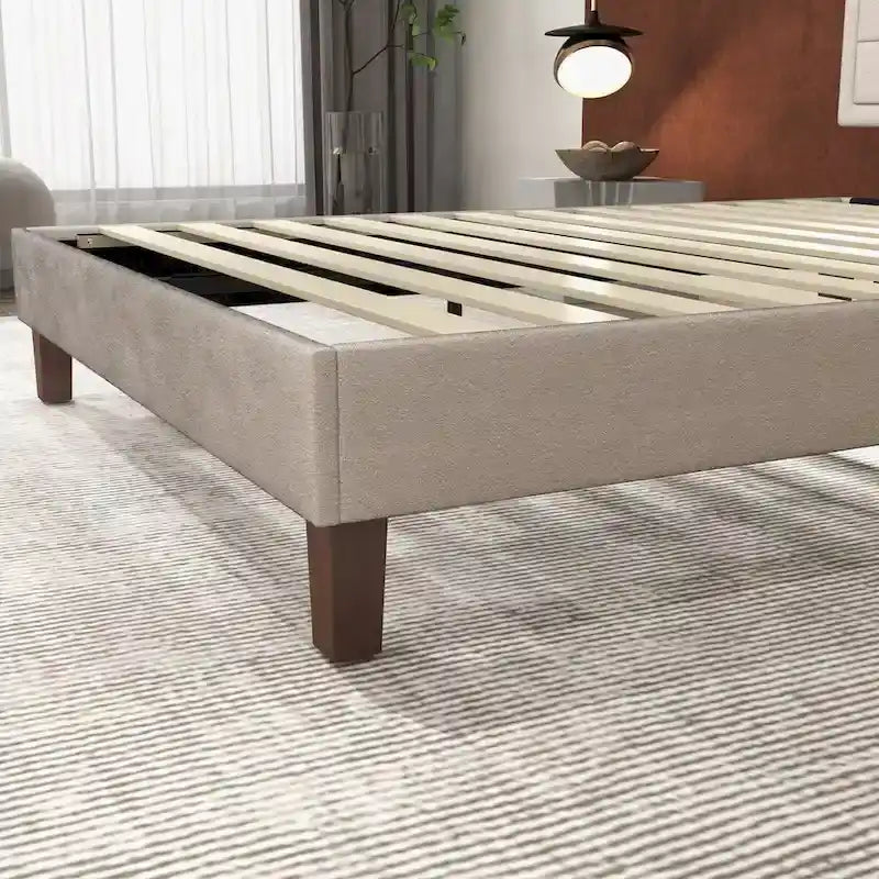 Platform Bed Frame with Wooden Slats Support, Upholstered Bed with Headboard, No Box Spring Needed