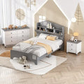 3-Piece Twin Size Bedroom Set: House Bed with Storage Headboard, Wooden Nightstand, and Storage Dresser, Gray